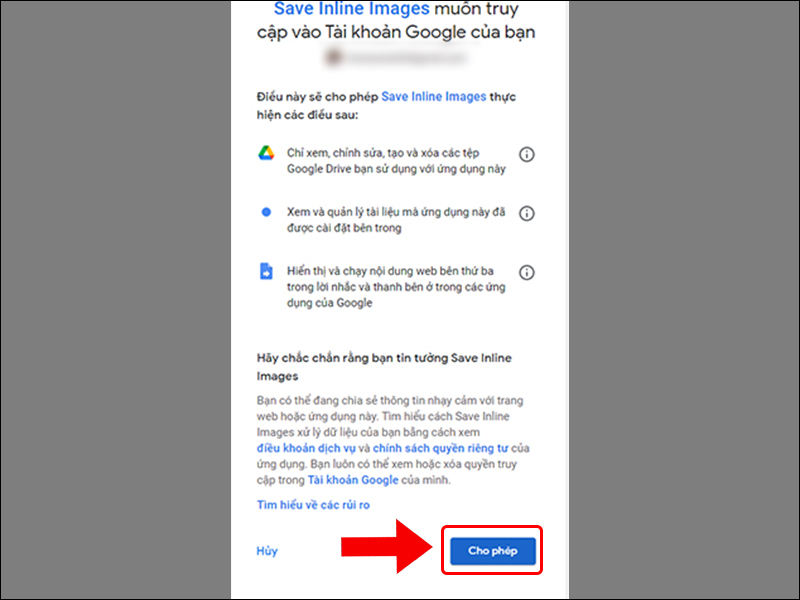 Chọn Cho phép để cấp quyền cho cho Add-on