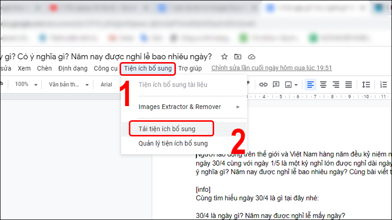 Vào tab Tiện ích bổ sung sau đó chọn Tải Tiện ích bổ sung