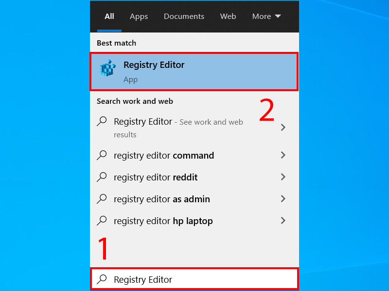 Tìm kiếm Registry Editor