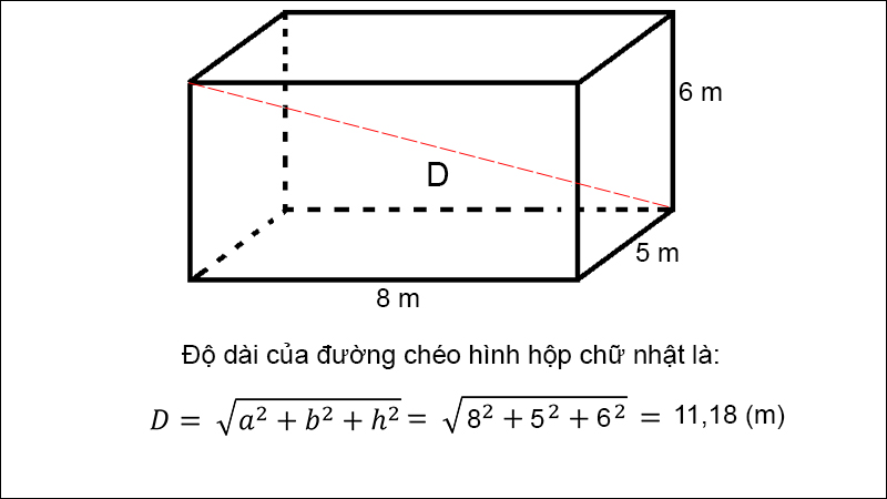 Ví dụ tính đường chéo của hình hộp chữ nhật