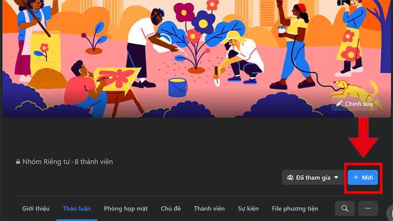 Chọn + Mời bên dưới ảnh bìa