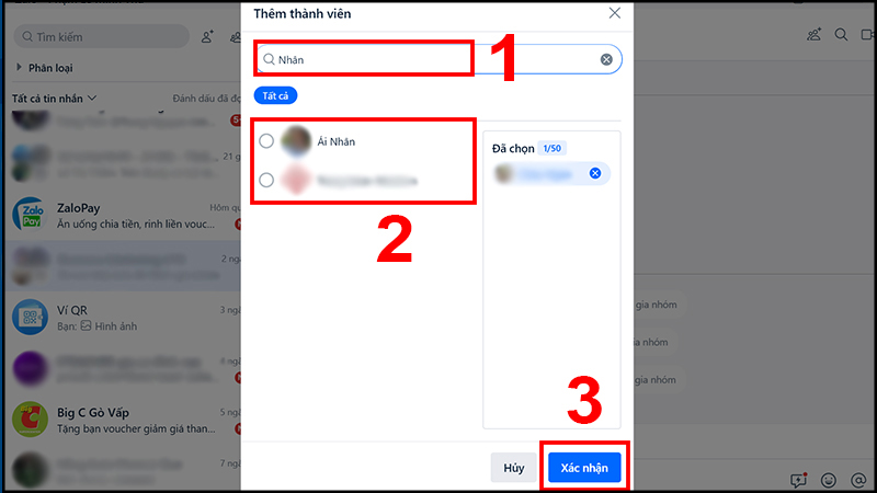 Nhập tên Zalo người bạn muốn thêm