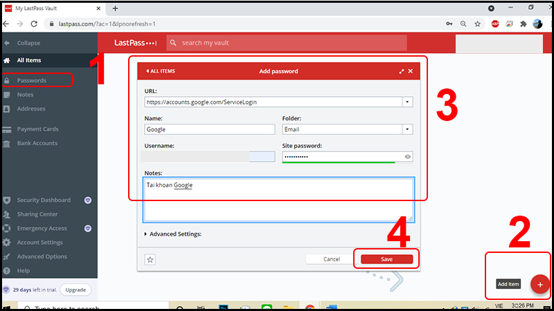 Cách để thêm mật khẩu LastPass