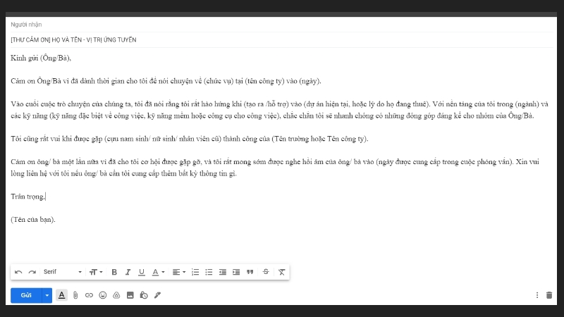 Mẫu thư cảm ơn 2