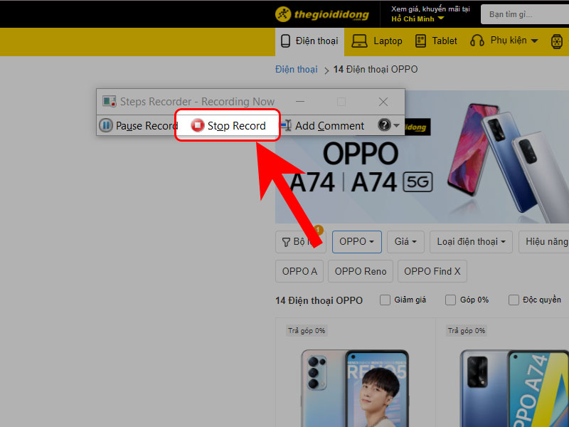 Nhấn Stop Record sau khi thực hiện xong chụp màn hình