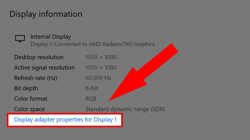  Chọn Display adapter properties for Display 1