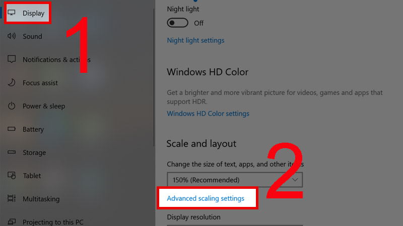 Chọn Advanced display setting trong tab Display