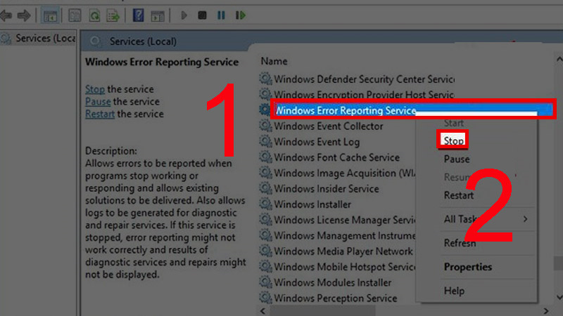 Vô hiệu hóa Windows Error Reporting Service