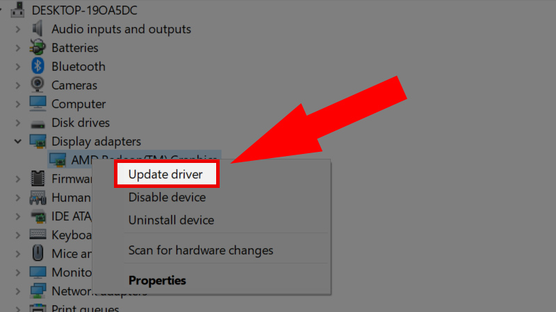 Click chuột phải vào adapter màn hình và chọn Update Driver