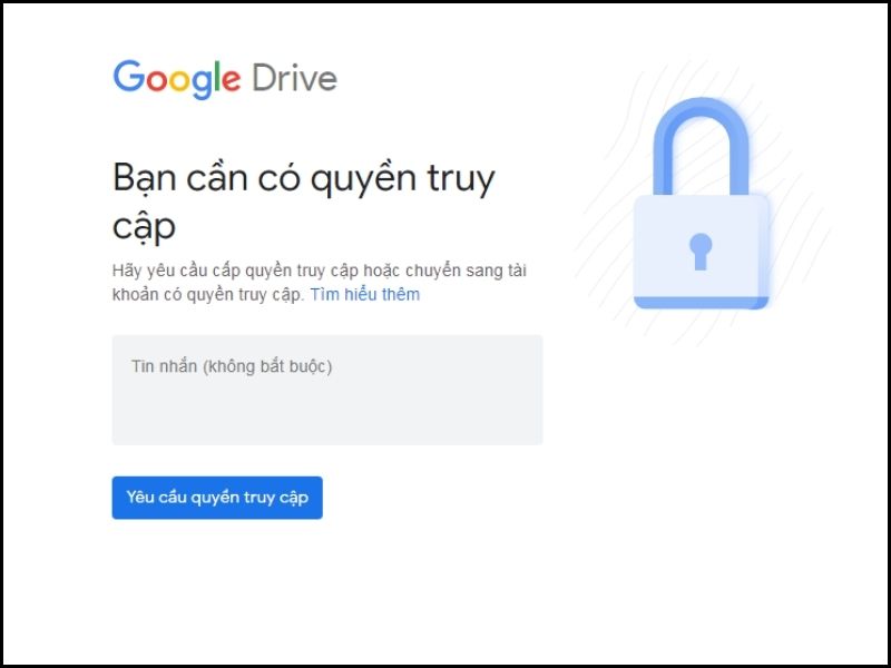 Giao diện của Google Drive khi không có quyền truy cập