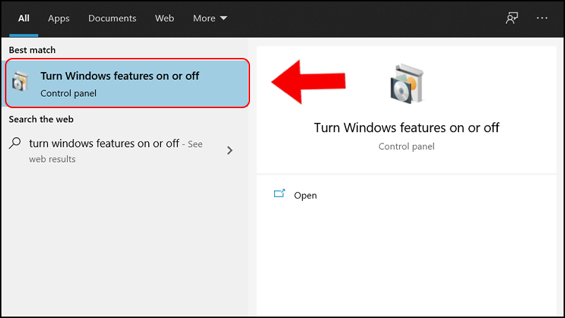 Chọn Turn Windows features on or off