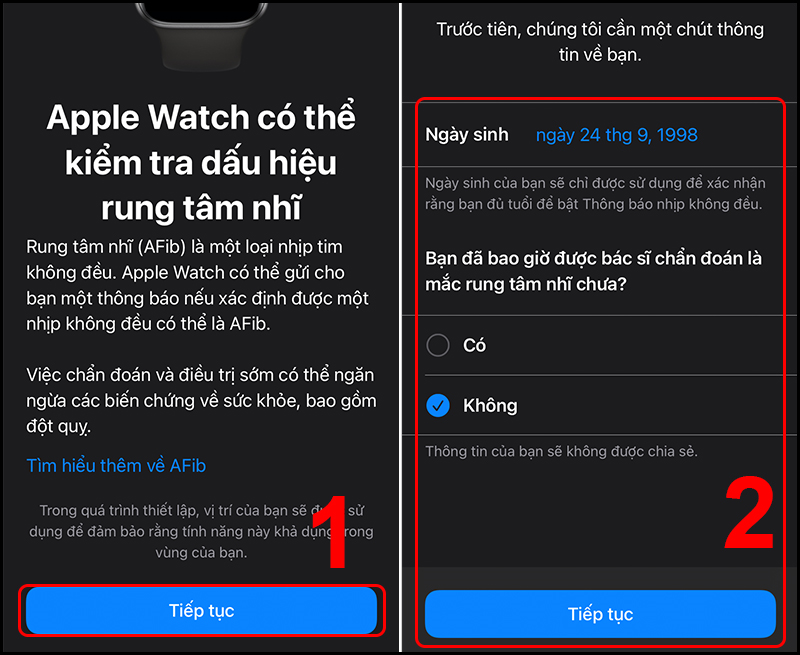 Nhập đúng độ tuổi của bạn để Apple Watch kiểm tra phù hợp hơn