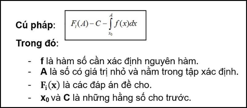 Cú pháp tìm nguyên hàm F(x) của hàm số f(x), biết f(x0) = C