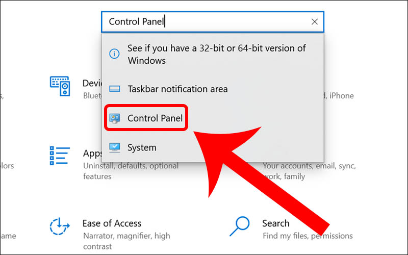 Mở cửa sổ Control Panel 