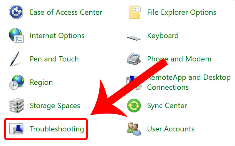 Chọn mục Troubleshooting