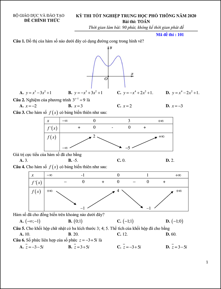 Mã đề 101 - Trang 1