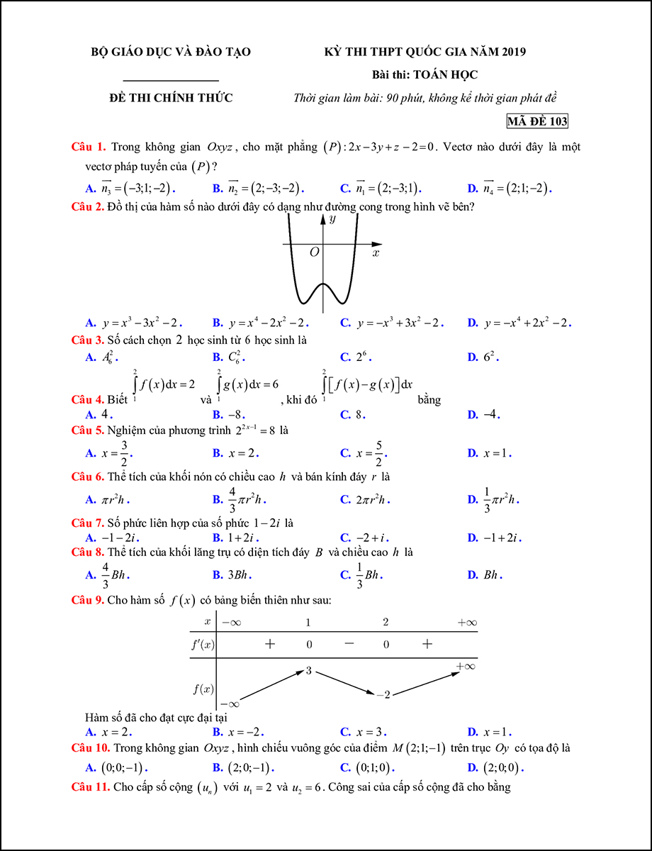 Mã đề 103 - Trang 1
