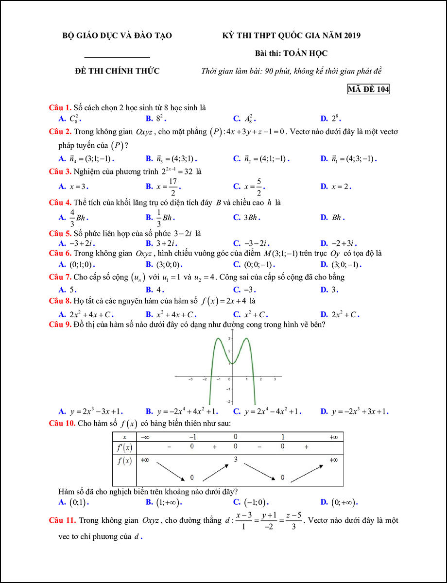 Mã đề 104 - Trang 1