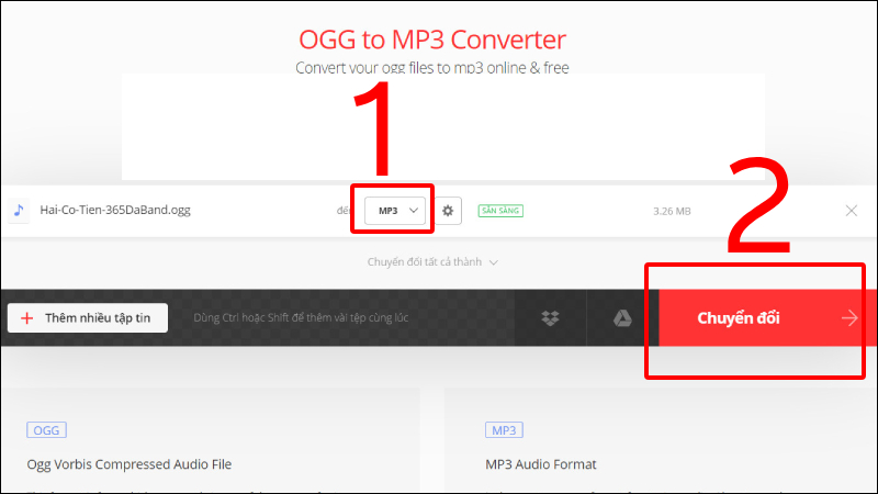 Chọn chuyển đổi tập tin sang file MP3
