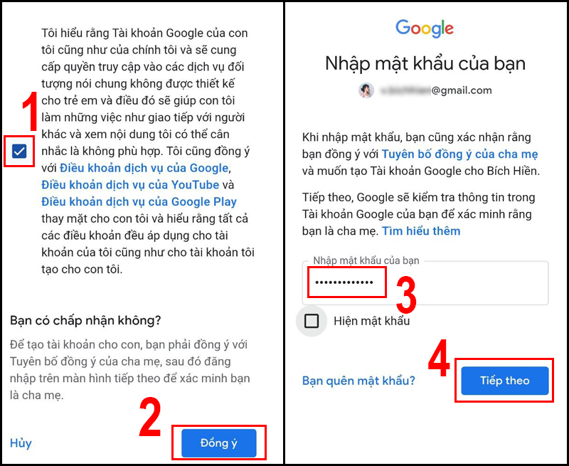 Đọc và nhập mật khẩu để xác nhận đồng ý các điều khoản