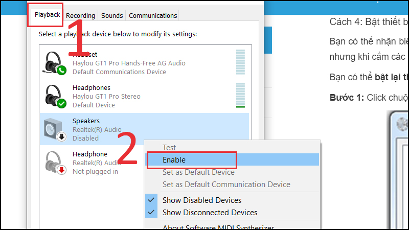 Bật thiết bị âm thanh Bật thiết bị âm thanh
