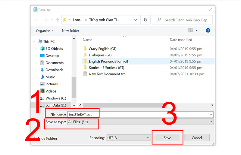 Lưu file BAT