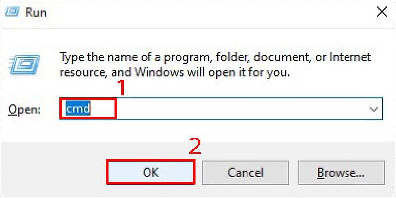 Nhập cmd vào hộp thoại Run