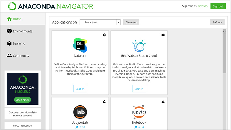 Giao diện Anaconda Navigator