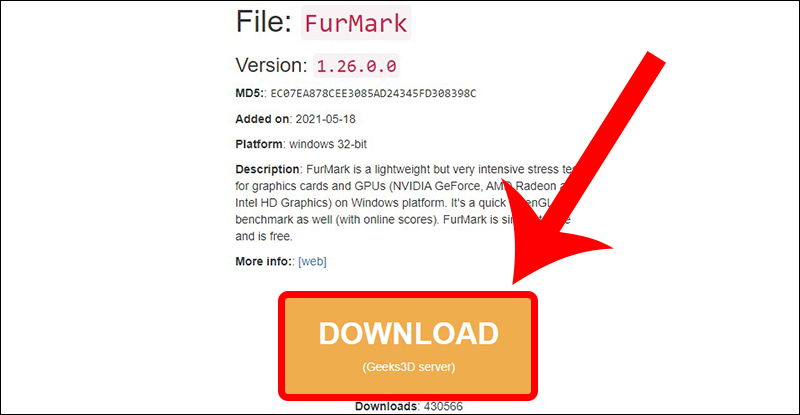 Bắt đầu tải Furmark về máy