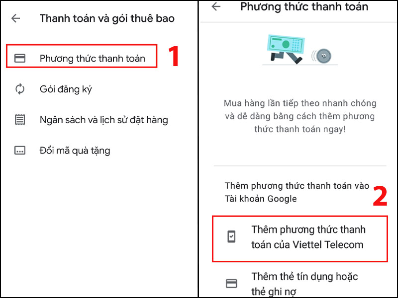  Chọn Thêm phương thức thanh toán của Viettel Telecom