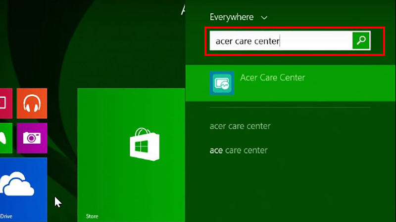 Mở Acer Care Center