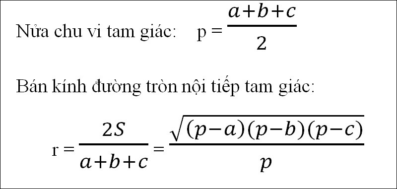 Công thức bán kính đường tròn nội tiếp tam giác