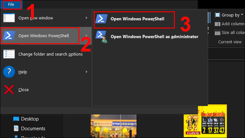 Nhấn vào Open Windows PowerShell