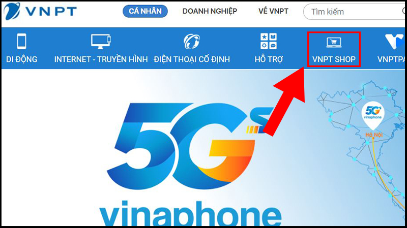 Vào trang web của VNPT chọn VNPT shop