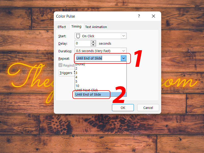 Chọn Until End of Slide ở mục Repeat