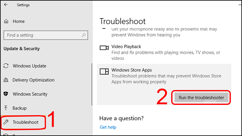 Chạy troubleshoot Windows Store Apps