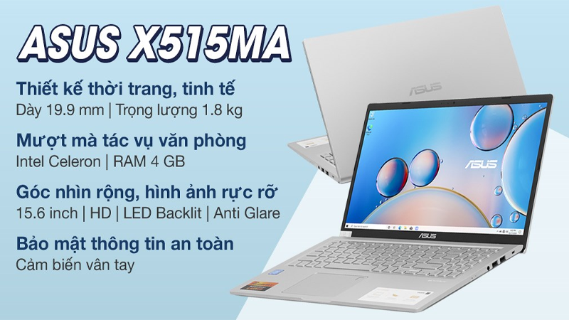 Laptop Asus VivoBook X515MA với vẻ ngoài thanh lịch