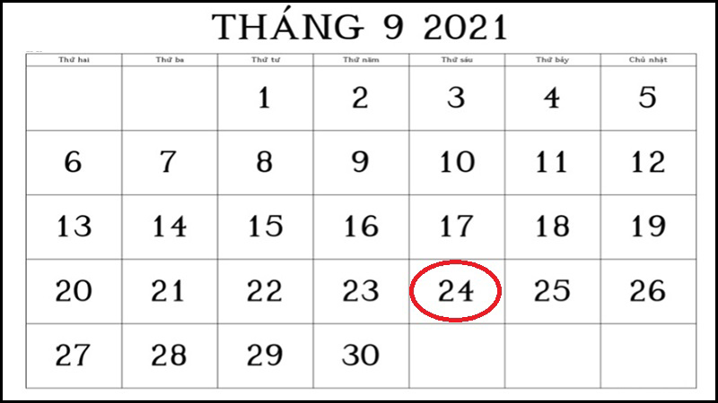 Ngày 24/9/2021 rơi vào thứ Sáu