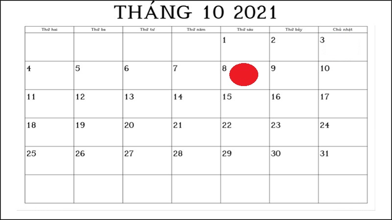 Ngày 8/10/2021 rơi vào ngày thứ Sáu