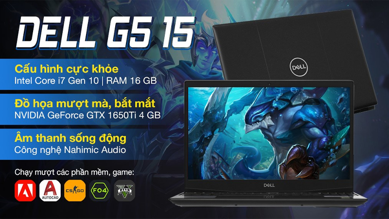 Laptop Dell Gaming G5 15 5500 i7 với cấu hình mạnh, chạy mượt nhiều phần mềm