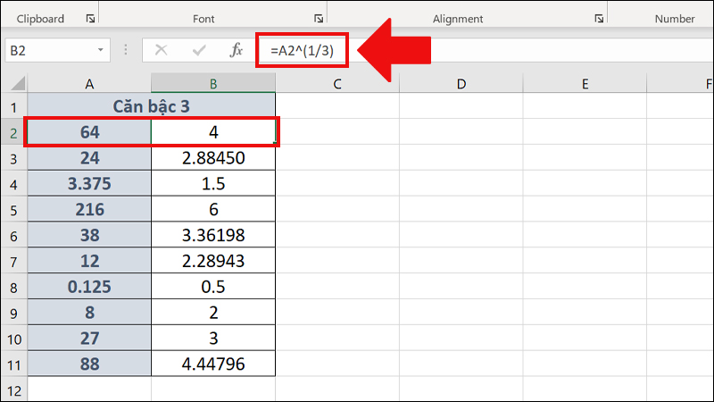 Cách tính căn bậc 3 trong Excel