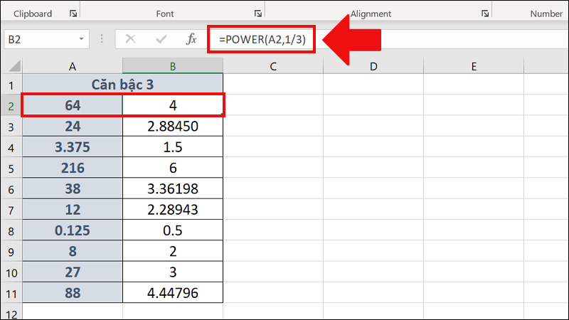 Cách dùng hàm POWER tính căn bậc 3 trong Excel