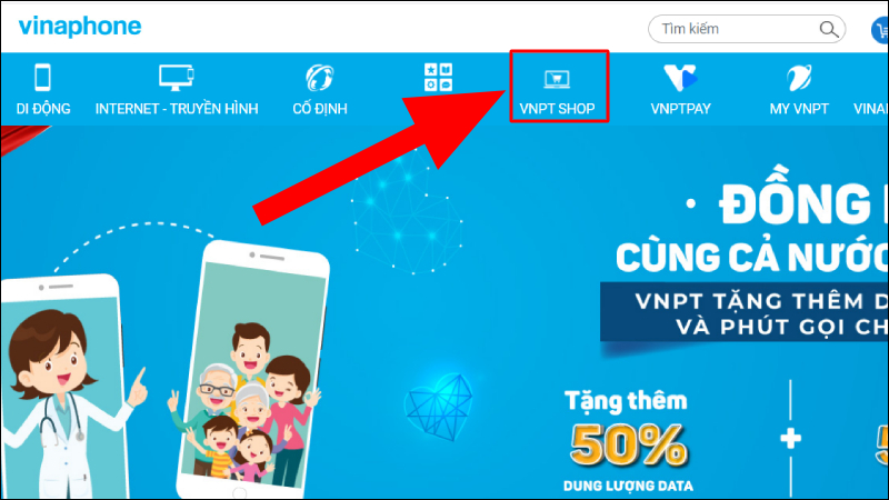 Nhấn chọn VNPT Shop tại trang chủ của VinaPhone