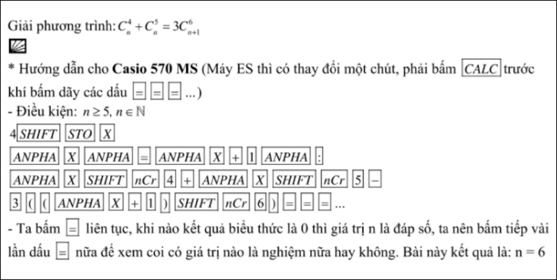 Cần sử dụng dòng máy Casio fx 570 ES trở lên để tính phương trình