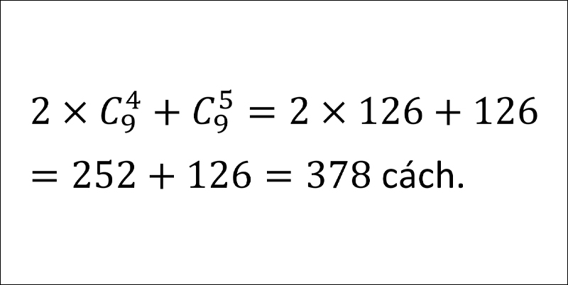 Đáp án là 378 cách