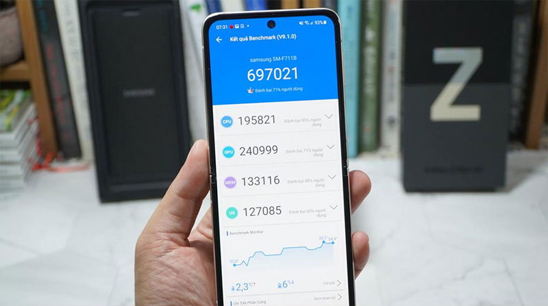 Điểm AnTuTu của Galaxy Z Flip3 5G lên đến 697021 điểm