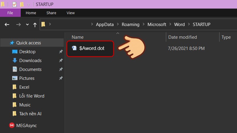 Tìm file $Aword.dot và xoá nó đi