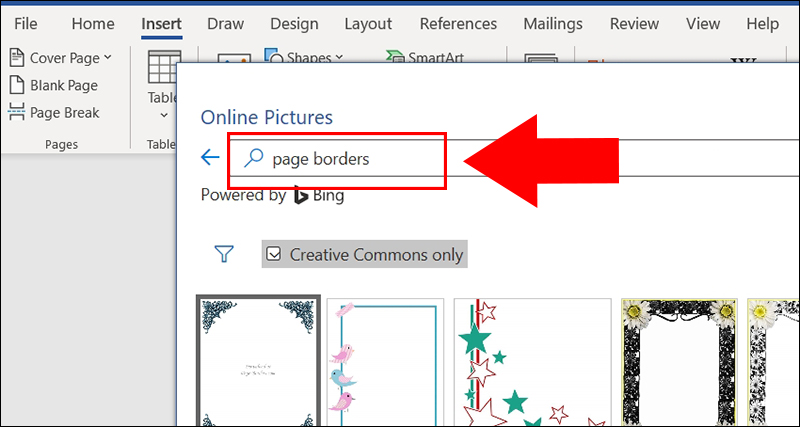 Nhập từ khóa page borders để tìm kiếm