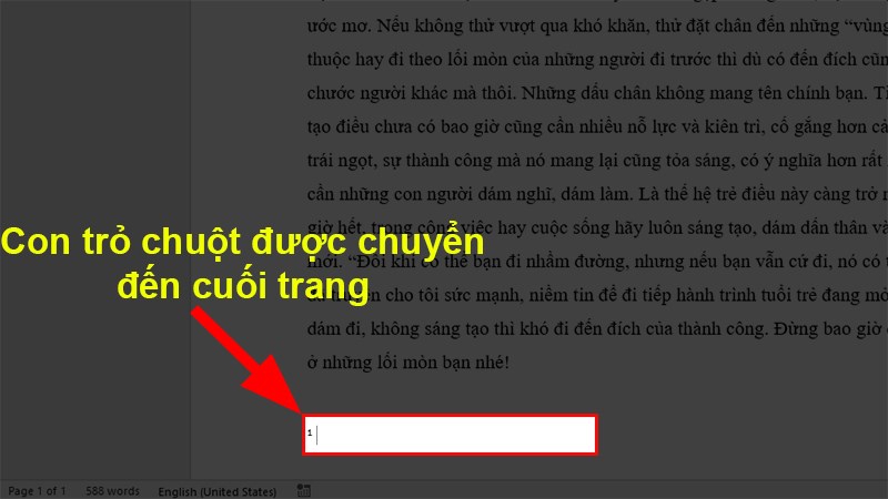 Word sẽ đưa con trỏ chuột đến cuối trang nơi bạn sẽ chú thích cho cụm từ được bôi đen