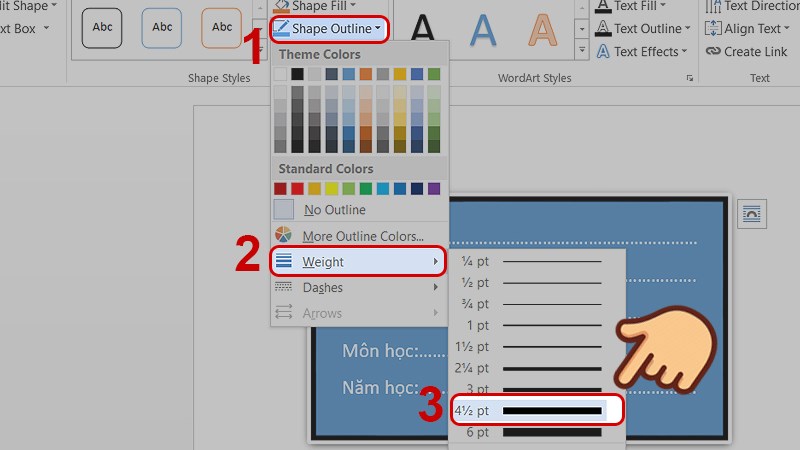 Nhấn vào Shape Outline và chọn Weight rồi chọn kích thước bo viền 2D